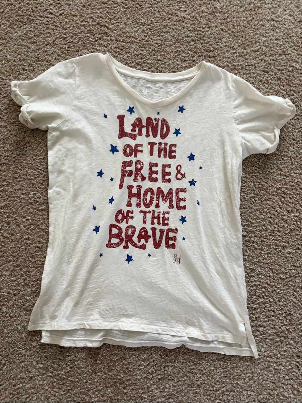 Grace & Lace White Tee with Red Patriotic Text and Blue Stars